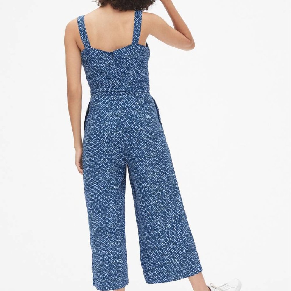 GAP Blue Print Apron Wide-Leg Jumpsuit - Picture 2 of 6